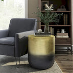 Boho Drum-Shape Textured Metal Side Table – Silver Ombre / Gold Ombre / Copper Ombre, 1-Unit