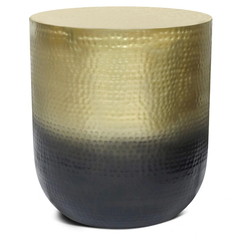 Boho Drum-Shape Textured Metal Side Table – Silver Ombre / Gold Ombre / Copper Ombre, 1-Unit