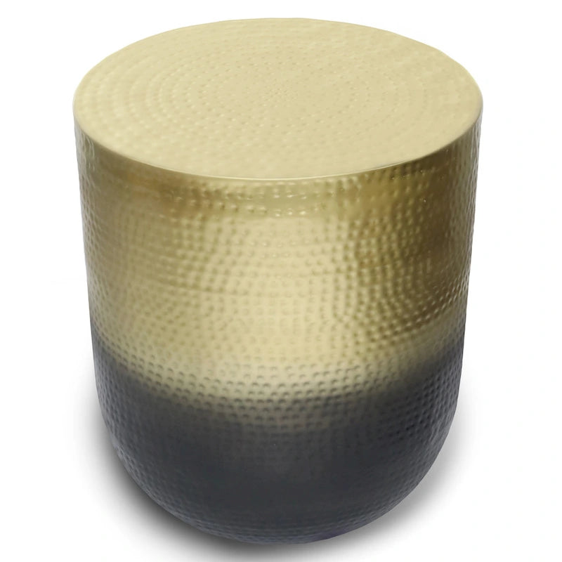 Boho Drum-Shape Textured Metal Side Table – Silver Ombre / Gold Ombre / Copper Ombre, 1-Unit