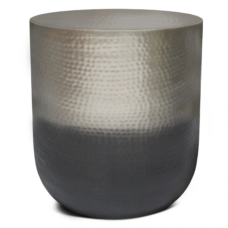 Boho Drum-Shape Textured Metal Side Table – Silver Ombre / Gold Ombre / Copper Ombre, 1-Unit