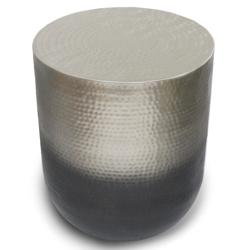 Boho Drum-Shape Textured Metal Side Table – Silver Ombre / Gold Ombre / Copper Ombre, 1-Unit