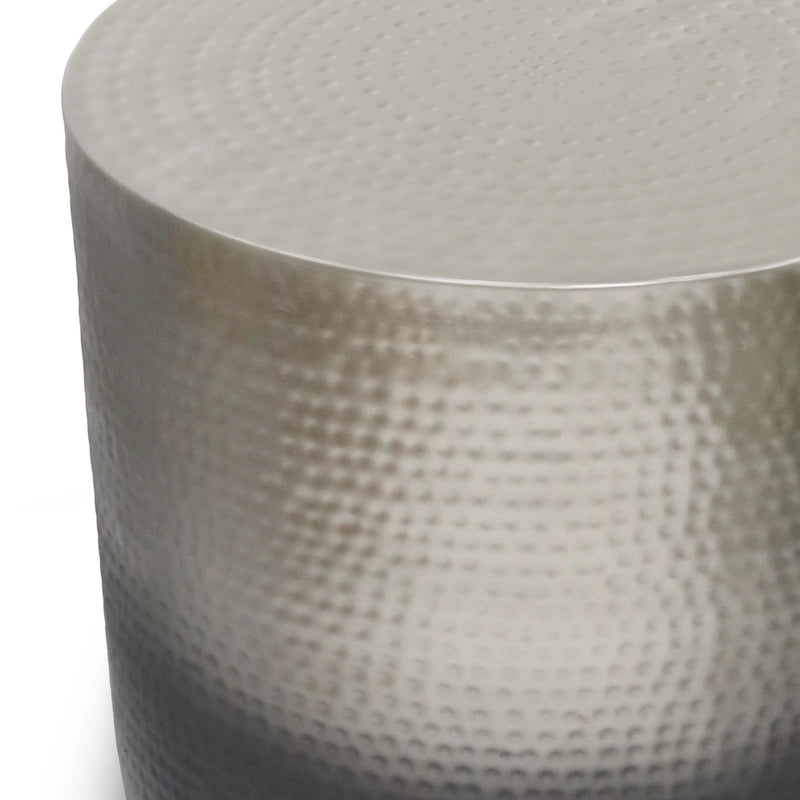 Boho Drum-Shape Textured Metal Side Table – Silver Ombre / Gold Ombre / Copper Ombre, 1-Unit
