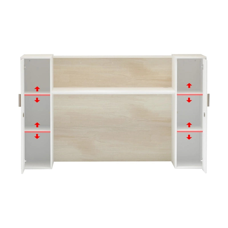 L-Shaped Reception Desk with 6-Tier Adjustable Shelf, File Drawer and Wrap-Around Privacy Panel – Wood Texture, 1-Person Use