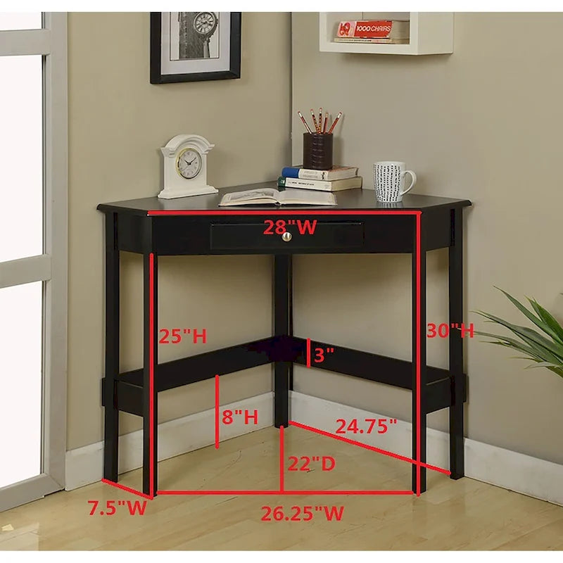 Contemporary Wood Corner Desk with Single Drawer – Black / White, 1-Person Use