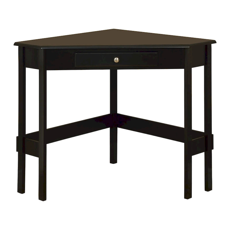 Contemporary Wood Corner Desk with Single Drawer – Black / White, 1-Person Use