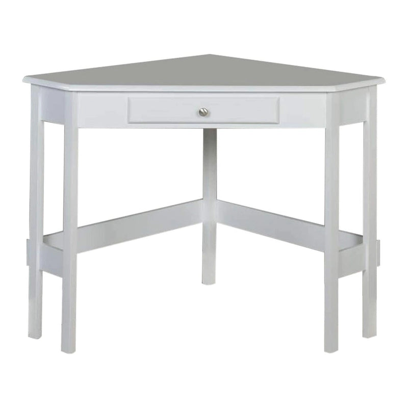 Contemporary Wood Corner Desk with Single Drawer – Black / White, 1-Person Use