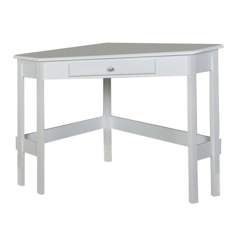 Contemporary Wood Corner Desk with Single Drawer – Black / White, 1-Person Use
