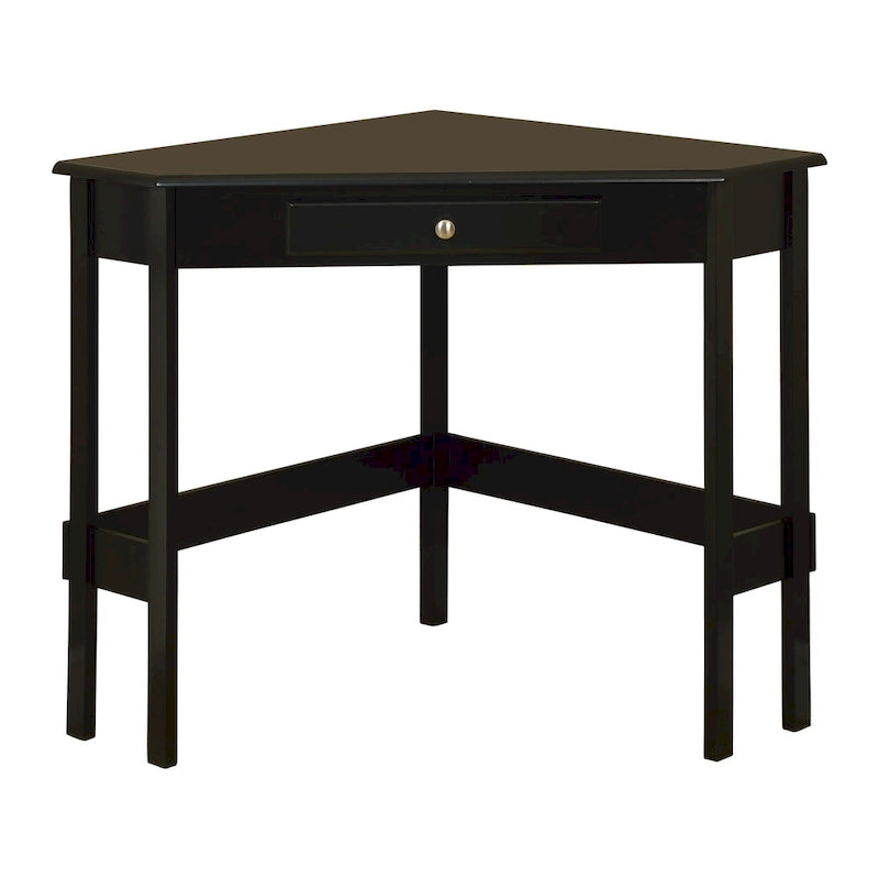 Contemporary Wood Corner Desk with Single Drawer – Black / White, 1-Person Use
