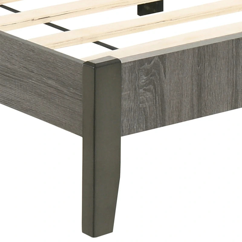 Rustic Slatted Headboard Platform Bed with Tapered Legs and Wood Slats – Distressed Grey, Queen / California King, 2-Person Use