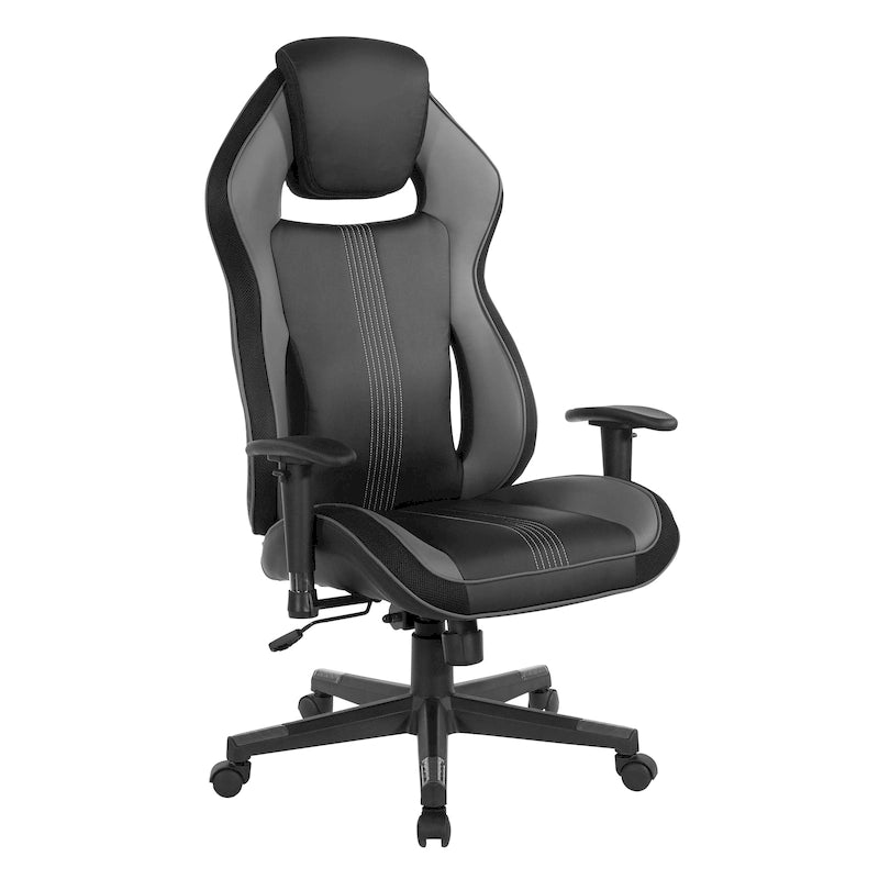 Gaming Chair with Lumbar Support and Headrest in Bonded Leather – Red / Blue / Grey, 1-Person Use