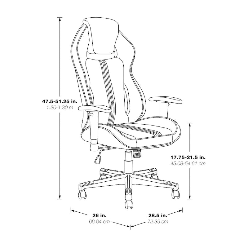 Gaming Chair with Lumbar Support and Headrest in Bonded Leather – Red / Blue / Grey, 1-Person Use