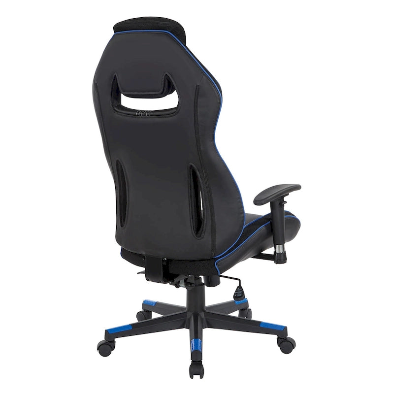 Gaming Chair with Lumbar Support and Headrest in Bonded Leather – Red / Blue / Grey, 1-Person Use