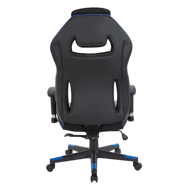 Gaming Chair with Lumbar Support and Headrest in Bonded Leather – Red / Blue / Grey, 1-Person Use