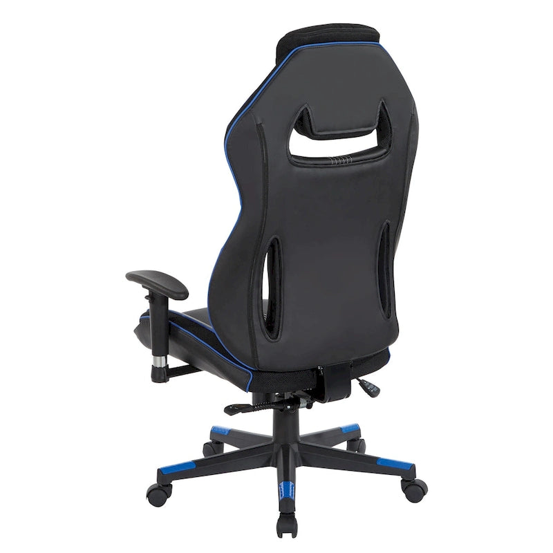Gaming Chair with Lumbar Support and Headrest in Bonded Leather – Red / Blue / Grey, 1-Person Use