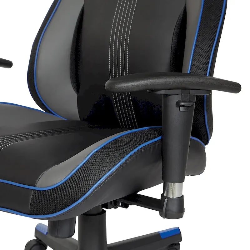 Gaming Chair with Lumbar Support and Headrest in Bonded Leather – Red / Blue / Grey, 1-Person Use
