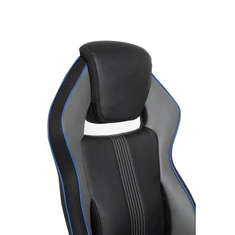 Gaming Chair with Lumbar Support and Headrest in Bonded Leather – Red / Blue / Grey, 1-Person Use