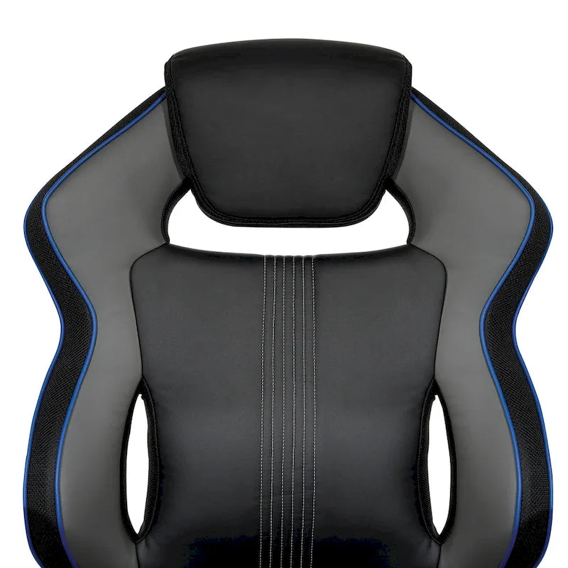 Gaming Chair with Lumbar Support and Headrest in Bonded Leather – Red / Blue / Grey, 1-Person Use