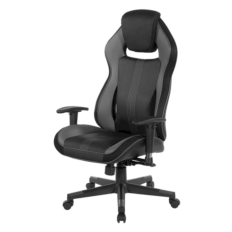 Gaming Chair with Lumbar Support and Headrest in Bonded Leather – Red / Blue / Grey, 1-Person Use