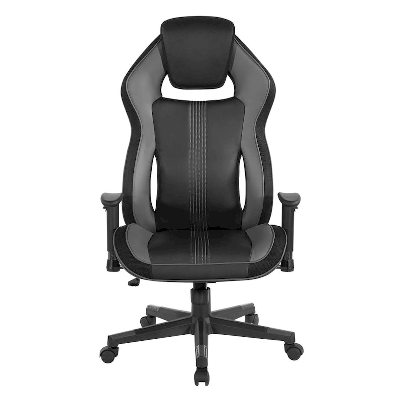 Gaming Chair with Lumbar Support and Headrest in Bonded Leather – Red / Blue / Grey, 1-Person Use