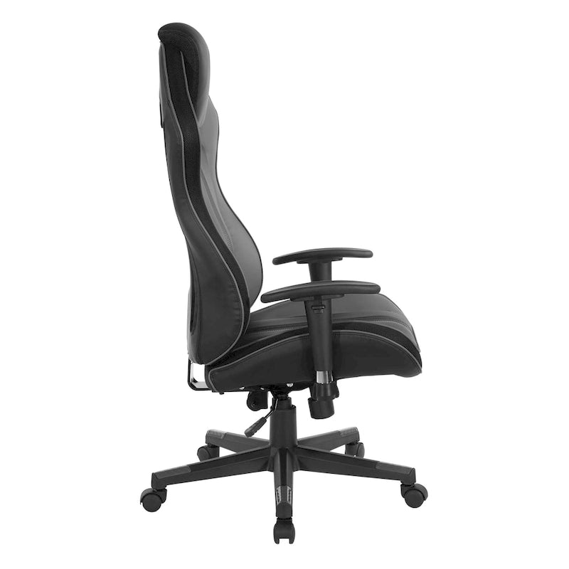 Gaming Chair with Lumbar Support and Headrest in Bonded Leather – Red / Blue / Grey, 1-Person Use