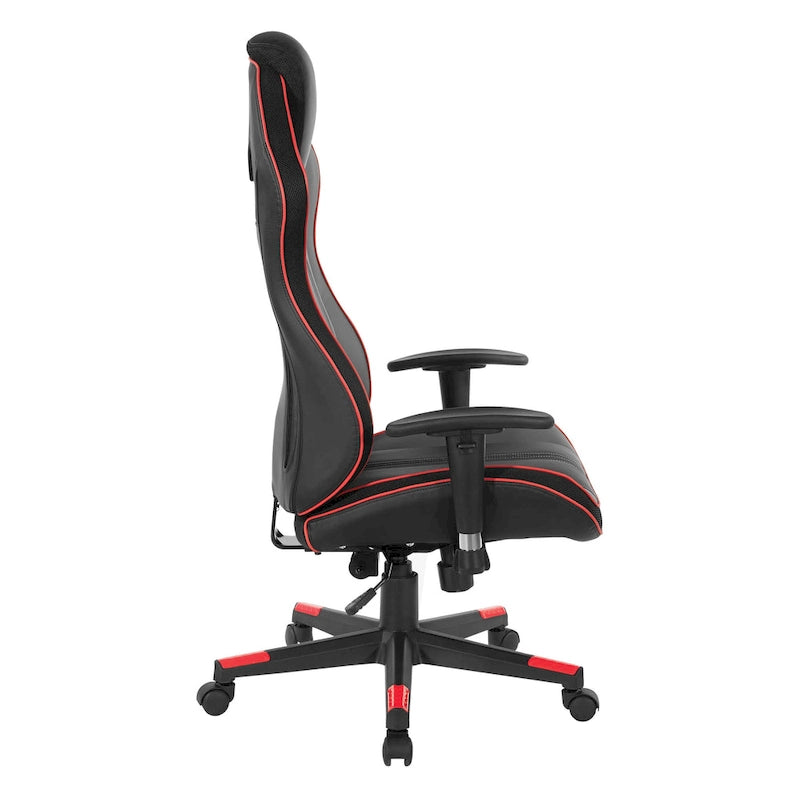Gaming Chair with Lumbar Support and Headrest in Bonded Leather – Red / Blue / Grey, 1-Person Use
