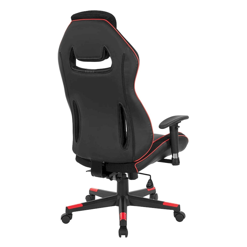 Gaming Chair with Lumbar Support and Headrest in Bonded Leather – Red / Blue / Grey, 1-Person Use