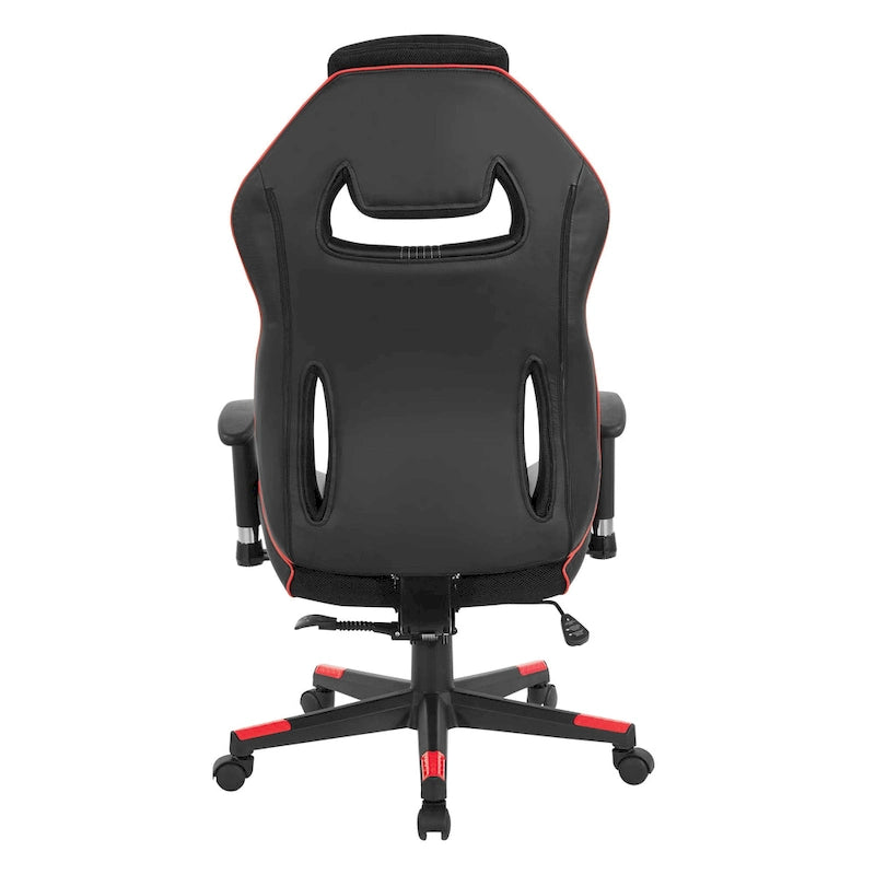 Gaming Chair with Lumbar Support and Headrest in Bonded Leather – Red / Blue / Grey, 1-Person Use