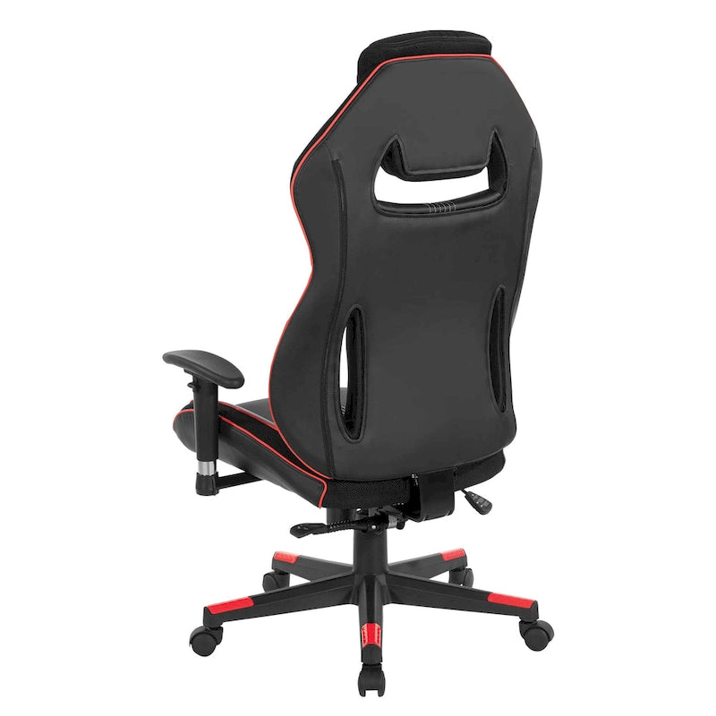 Gaming Chair with Lumbar Support and Headrest in Bonded Leather – Red / Blue / Grey, 1-Person Use