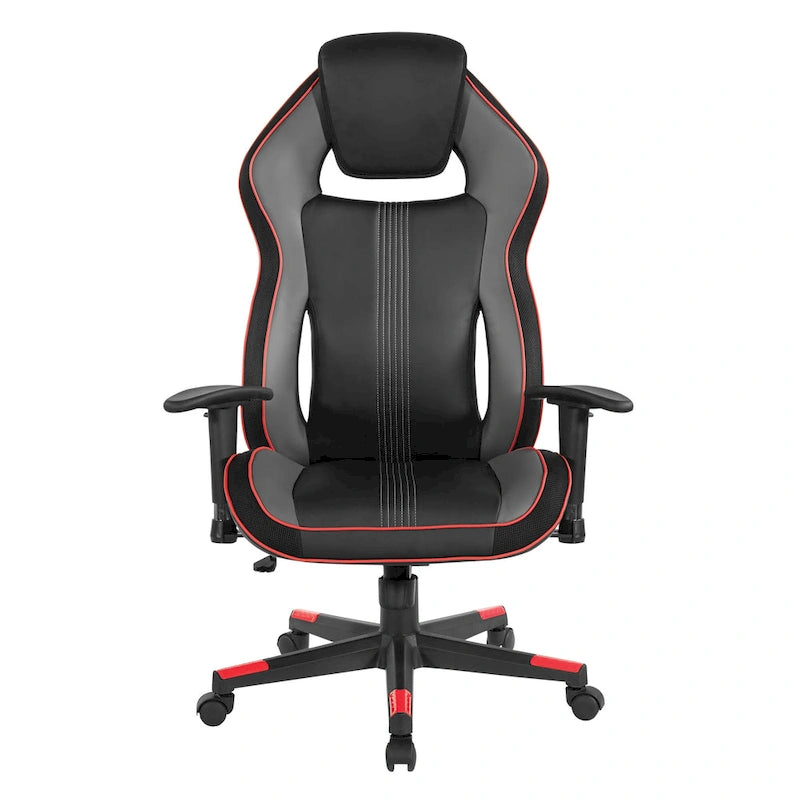 Gaming Chair with Lumbar Support and Headrest in Bonded Leather – Red / Blue / Grey, 1-Person Use