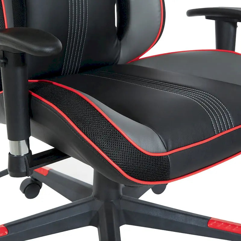 Gaming Chair with Lumbar Support and Headrest in Bonded Leather – Red / Blue / Grey, 1-Person Use