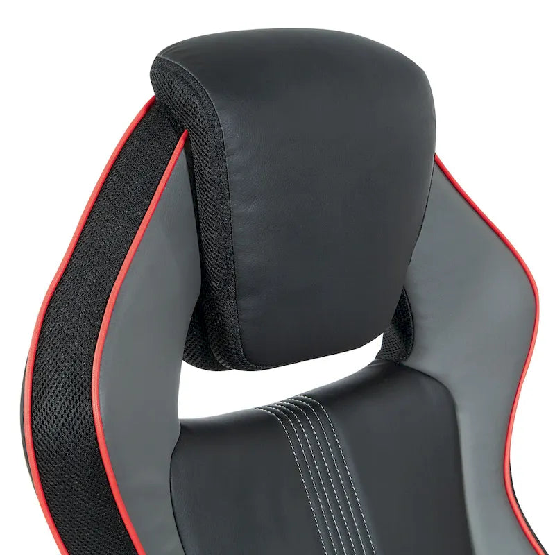 Gaming Chair with Lumbar Support and Headrest in Bonded Leather – Red / Blue / Grey, 1-Person Use