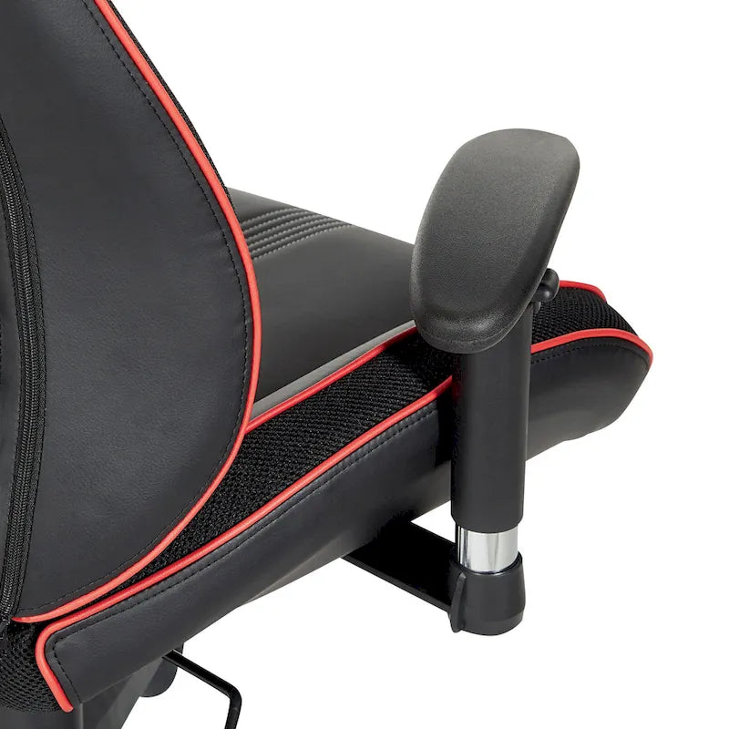 Gaming Chair with Lumbar Support and Headrest in Bonded Leather – Red / Blue / Grey, 1-Person Use
