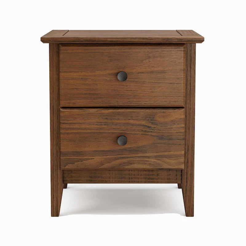 Solid Pine Wood 2-Drawer Nightstand with Metal Glides and Knobs – Brushed Grey / Brushed White / Brushed Driftwood / Brushed Walnut, 1-Unit