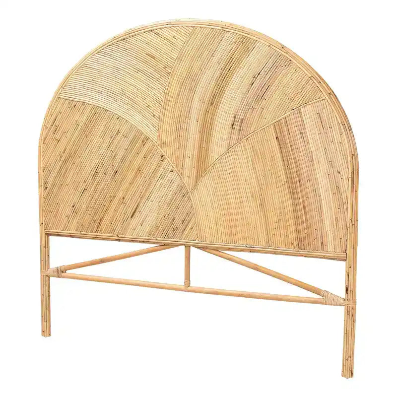 Bohemian Natural Rattan Standalone Headboard with Geometric Round Design – Honey / Brown, Queen / King
