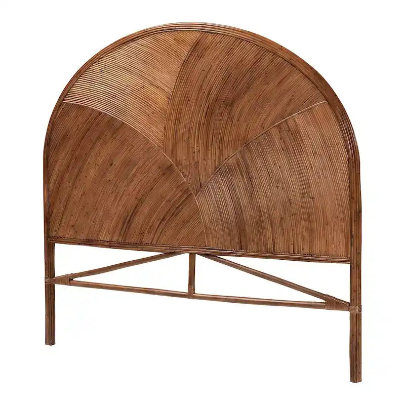 Bohemian Natural Rattan Standalone Headboard with Geometric Round Design – Honey / Brown, Queen / King