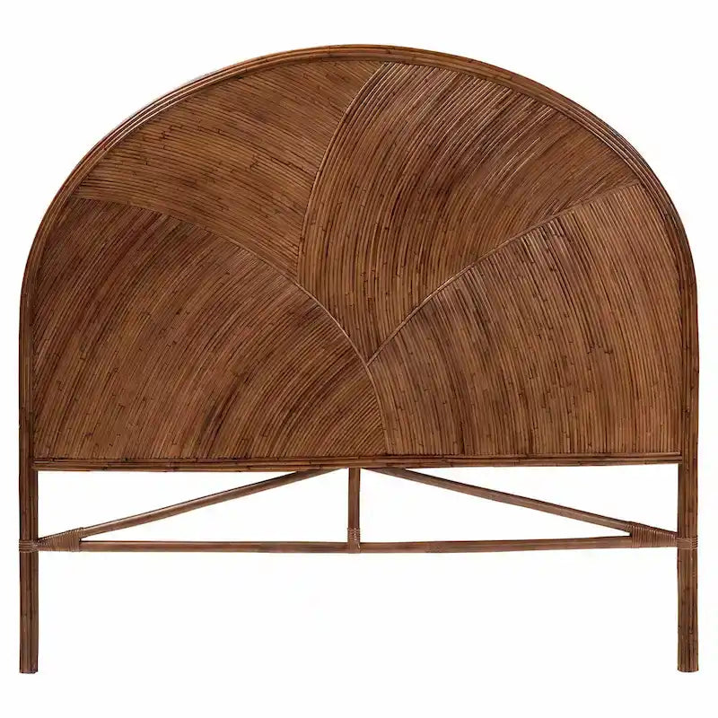 Bohemian Natural Rattan Standalone Headboard with Geometric Round Design – Honey / Brown, Queen / King