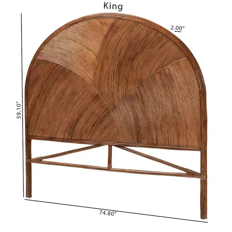 Bohemian Natural Rattan Standalone Headboard with Geometric Round Design – Honey / Brown, Queen / King