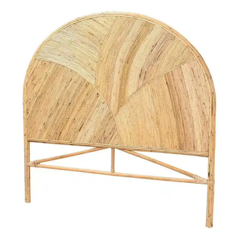 Bohemian Natural Rattan Standalone Headboard with Geometric Round Design – Honey / Brown, Queen / King