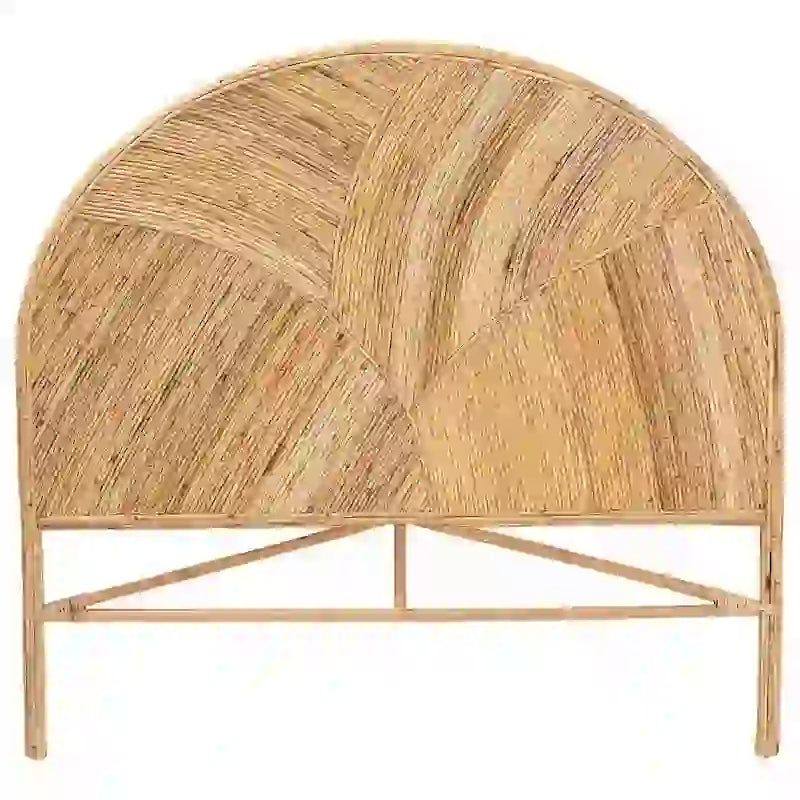 Bohemian Natural Rattan Standalone Headboard with Geometric Round Design – Honey / Brown, Queen / King