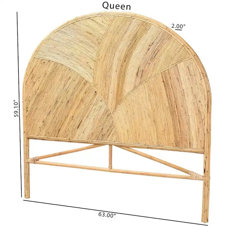 Bohemian Natural Rattan Standalone Headboard with Geometric Round Design – Honey / Brown, Queen / King