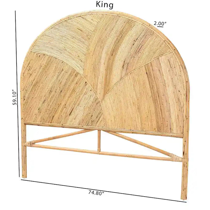 Bohemian Natural Rattan Standalone Headboard with Geometric Round Design – Honey / Brown, Queen / King