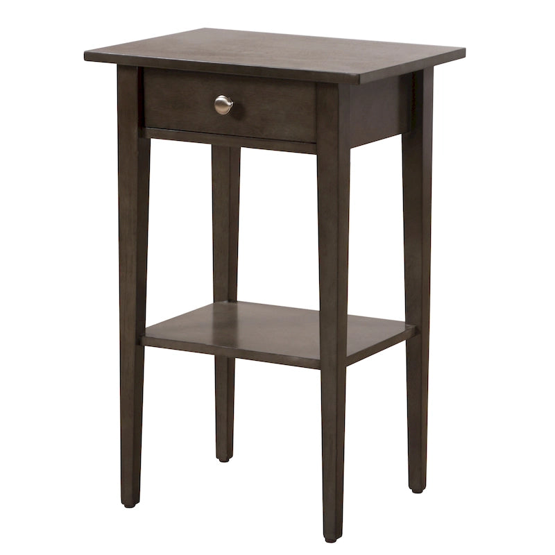 1-Drawer Wooden Nightstand with Open Shelf and Metal Glides – Black / Silver Champagne / Blue / Yellow / Oak / White / Cherry / Cappuccino / Pink / Smoked Gray / Beige, 1-Unit