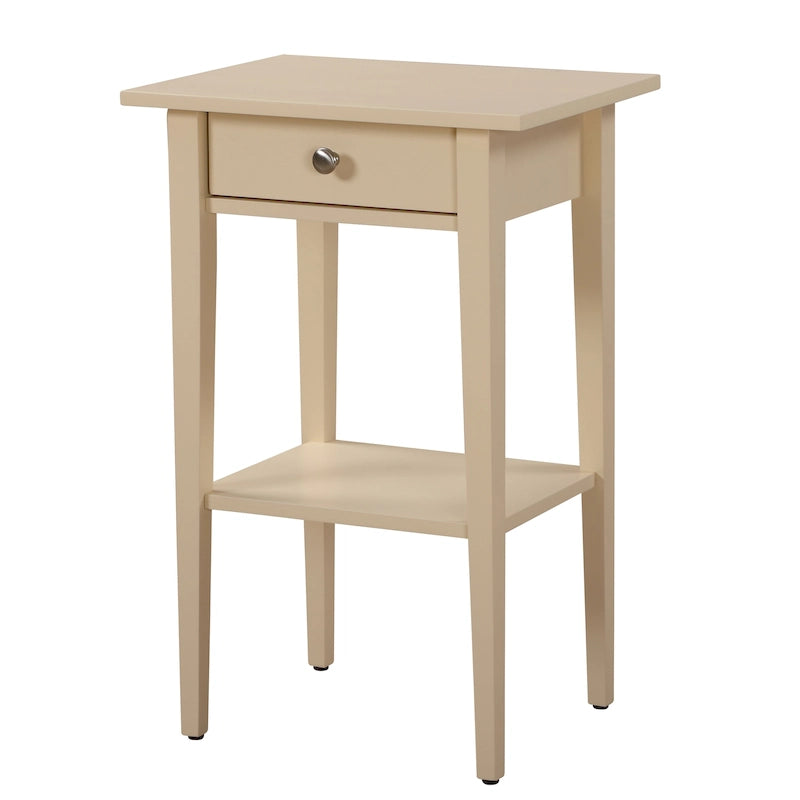 1-Drawer Wooden Nightstand with Open Shelf and Metal Glides – Black / Silver Champagne / Blue / Yellow / Oak / White / Cherry / Cappuccino / Pink / Smoked Gray / Beige, 1-Unit