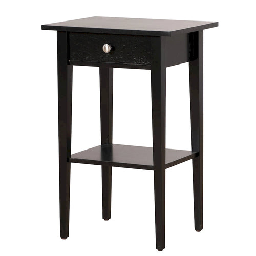 1-Drawer Wooden Nightstand with Open Shelf and Metal Glides – Black / Silver Champagne / Blue / Yellow / Oak / White / Cherry / Cappuccino / Pink / Smoked Gray / Beige, 1-Unit