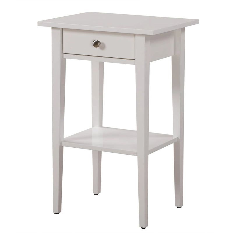 1-Drawer Wooden Nightstand with Open Shelf and Metal Glides – Black / Silver Champagne / Blue / Yellow / Oak / White / Cherry / Cappuccino / Pink / Smoked Gray / Beige, 1-Unit
