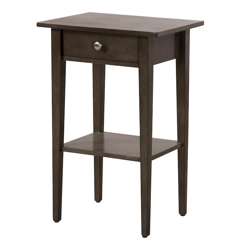 1-Drawer Wooden Nightstand with Open Shelf and Metal Glides – Black / Silver Champagne / Blue / Yellow / Oak / White / Cherry / Cappuccino / Pink / Smoked Gray / Beige, 1-Unit