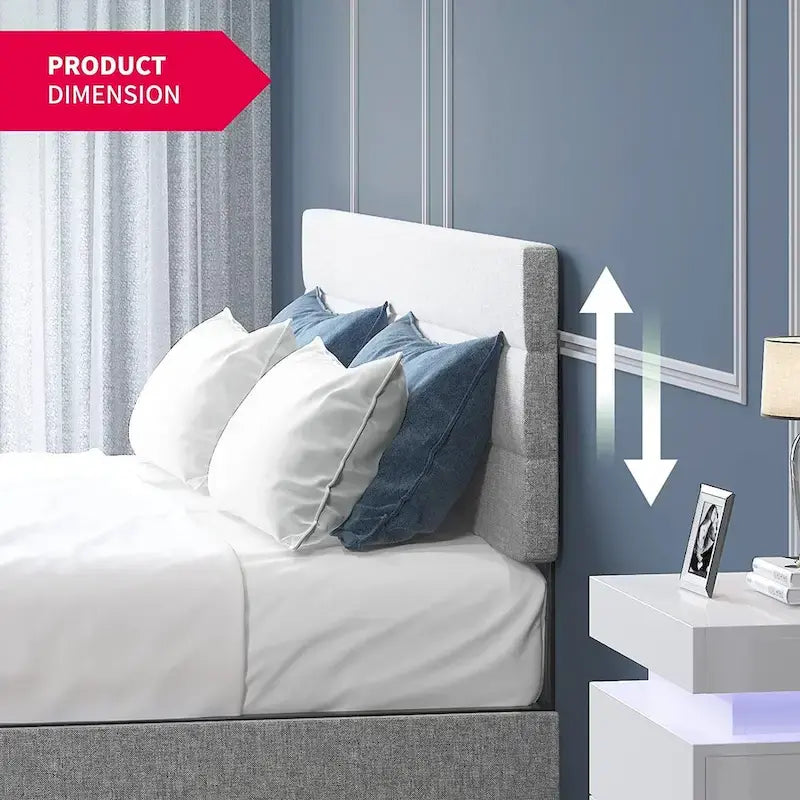 Upholstered Platform Bed Frame with Storage Drawers and Adjustable Headboard – Dark Grey / Beige / Light Grey, Full / Queen / King, 2-Person Use