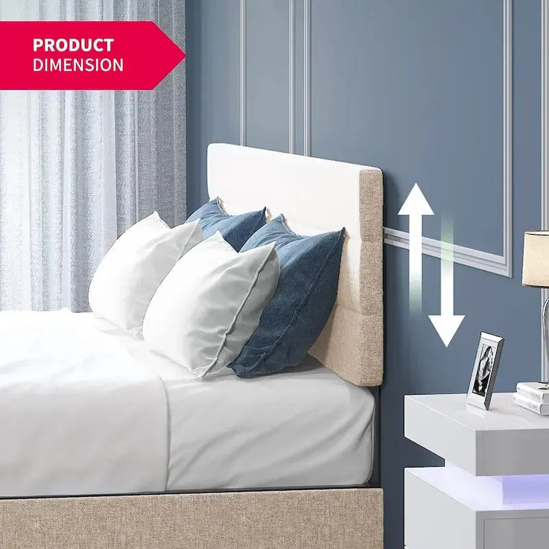 Upholstered Platform Bed Frame with Storage Drawers and Adjustable Headboard – Dark Grey / Beige / Light Grey, Full / Queen / King, 2-Person Use