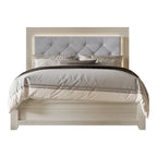 Velvet Upholstered Panel Bed with Diamond Tufting and Touch LED Headboard – Silver Gray / Light Gray, Full / Queen / King, 2-Person Use