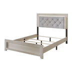 Velvet Upholstered Panel Bed with Diamond Tufting and Touch LED Headboard – Silver Gray / Light Gray, Full / Queen / King, 2-Person Use
